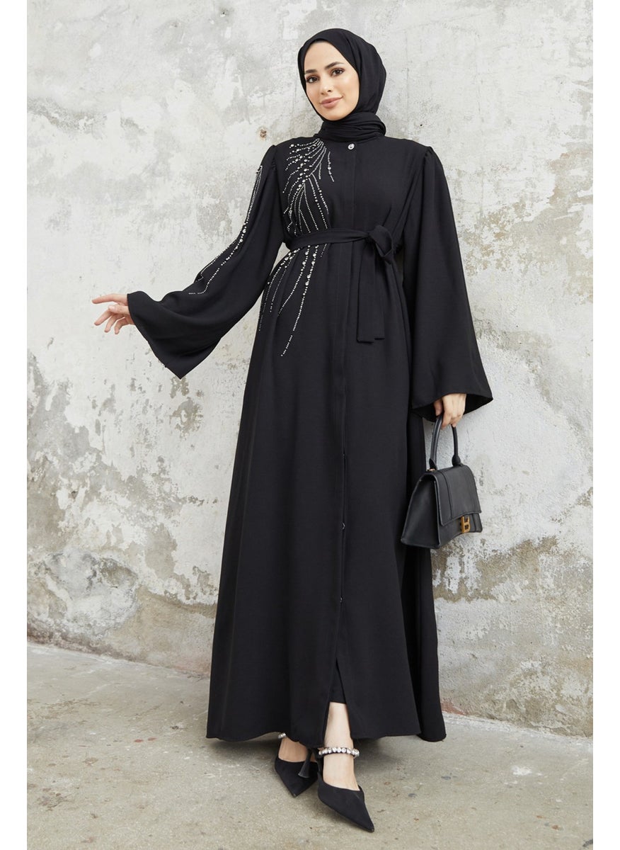 Viona Stoned Abaya - Black
