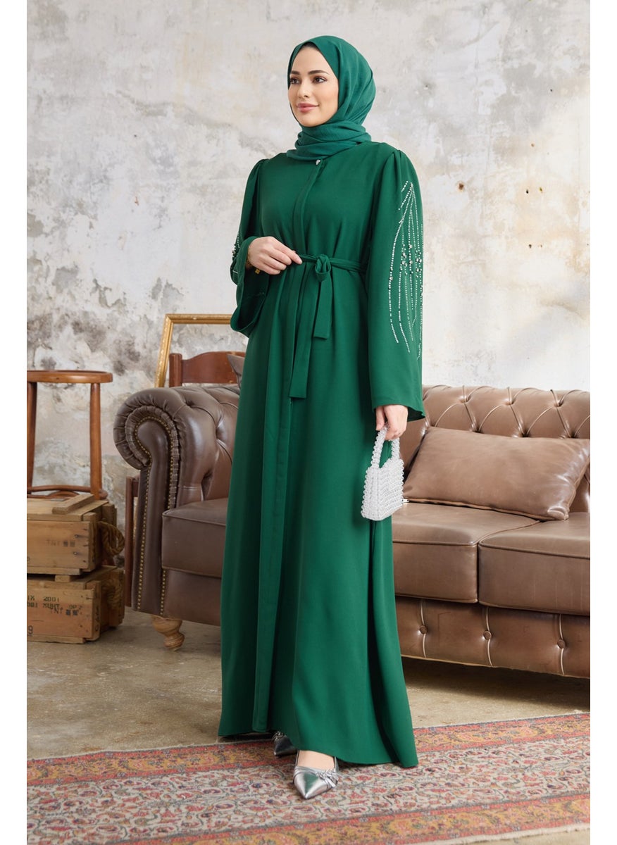 Rona Sleeves Patterned Abaya - Emerald
