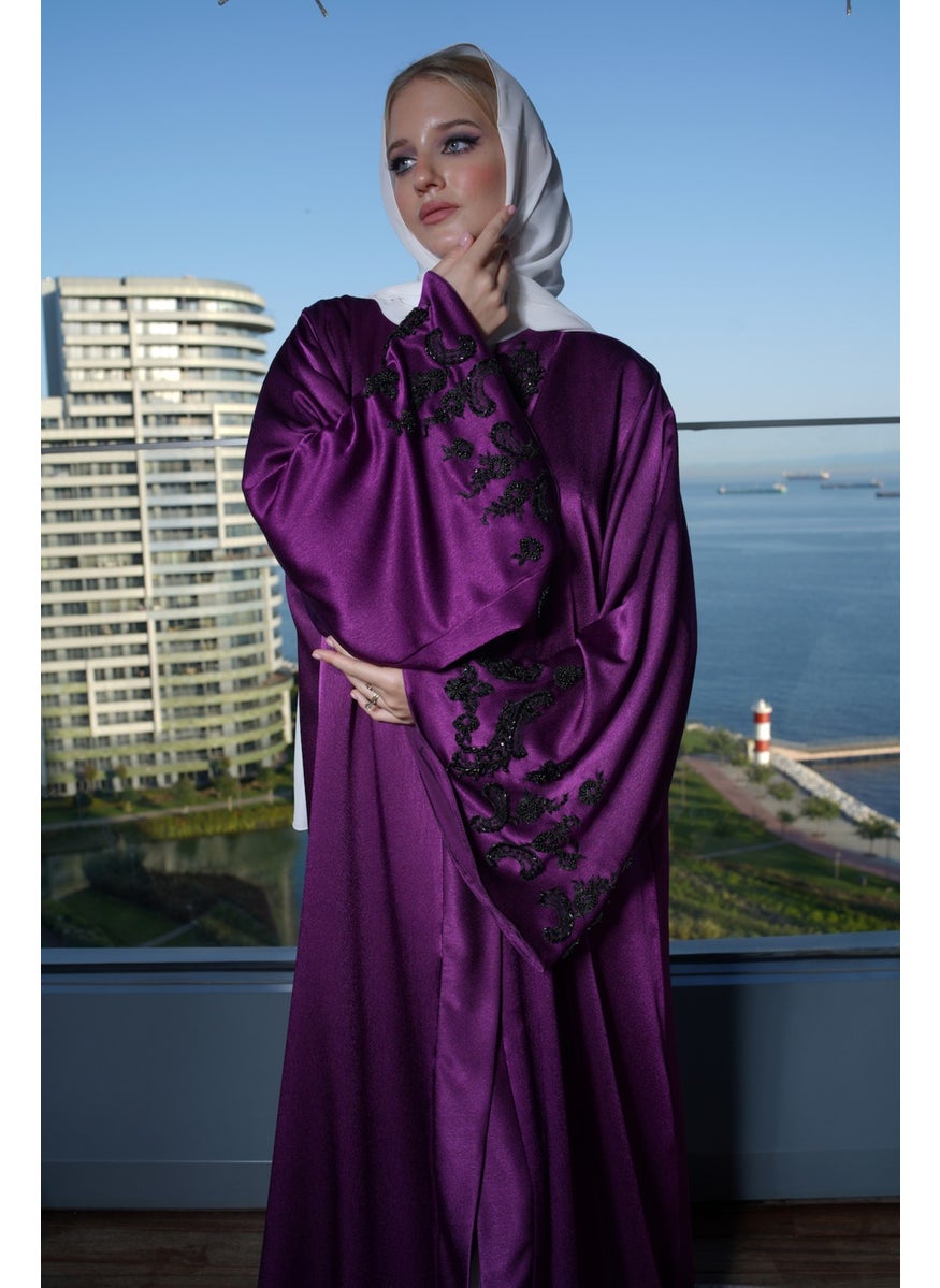 Sultana Special Purple Crystal Embroidered Abaya Ferace