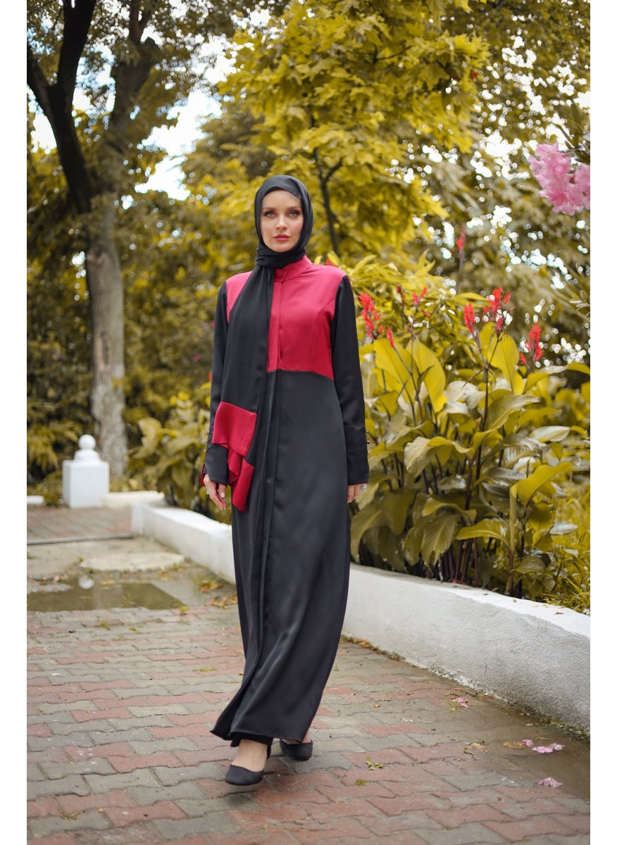 Burgundy Black Color Silk Abaya Ferace