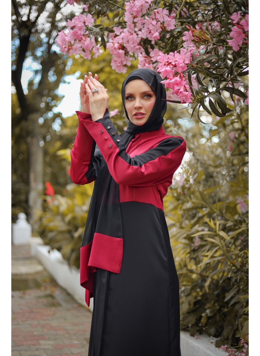 Burgundy Black Color Silk Abaya Ferace