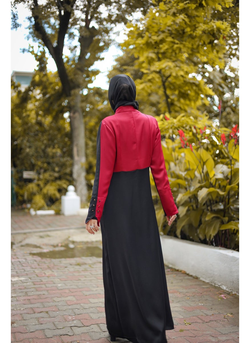 Burgundy Black Color Silk Abaya Ferace