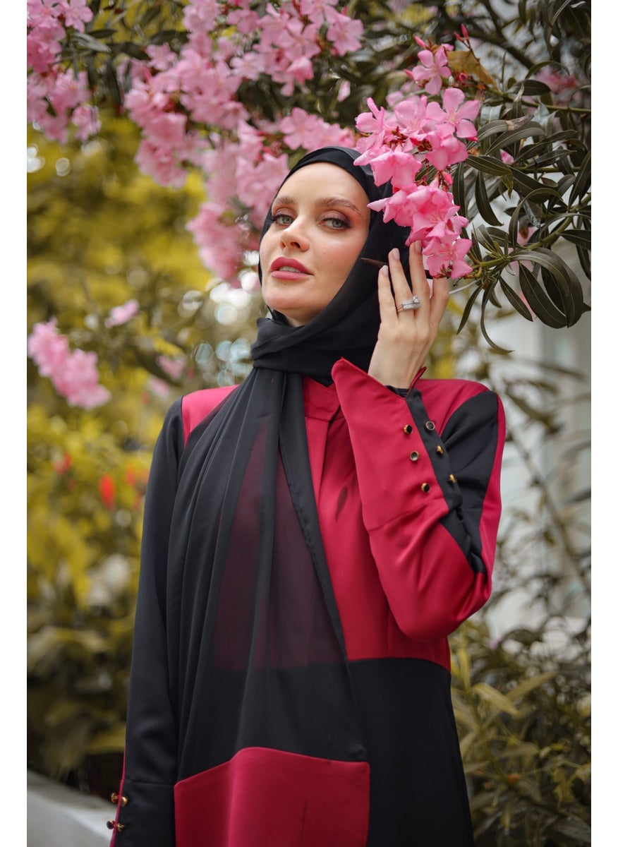Burgundy Black Color Silk Abaya Ferace