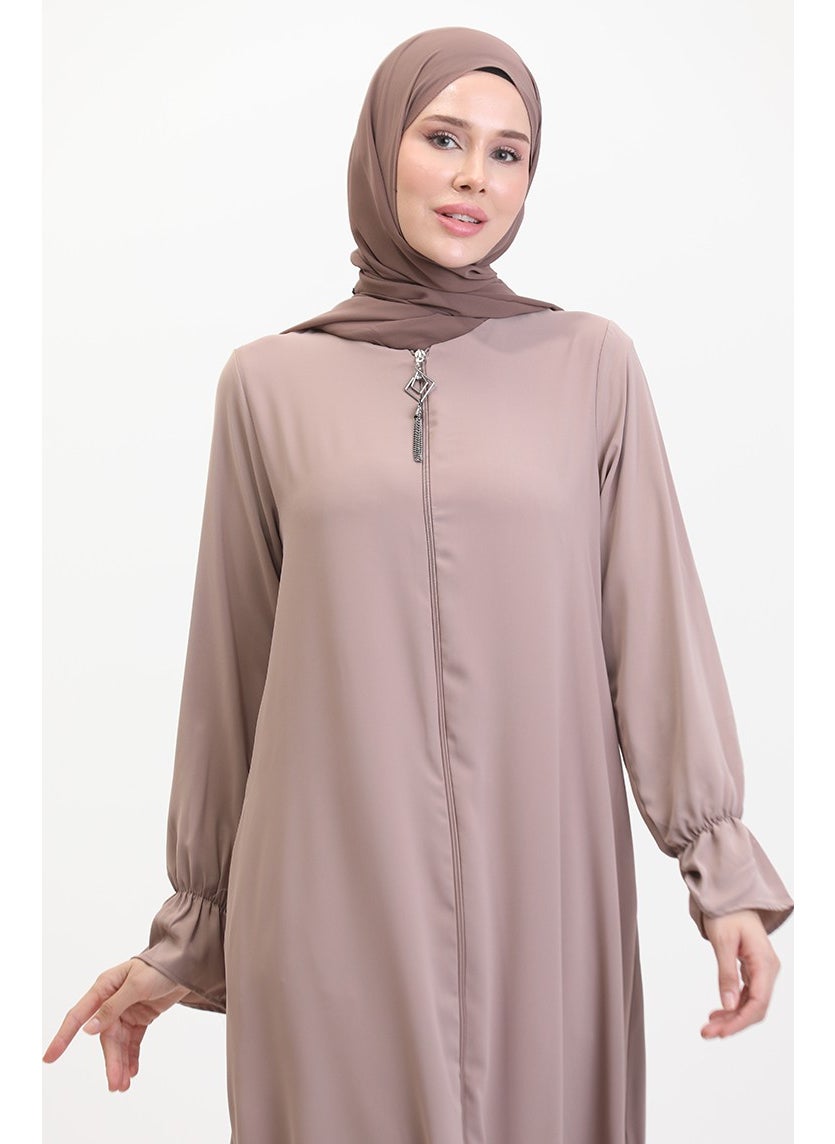 Elastic Sleeve Zippered Abaya 0513-02 Mink