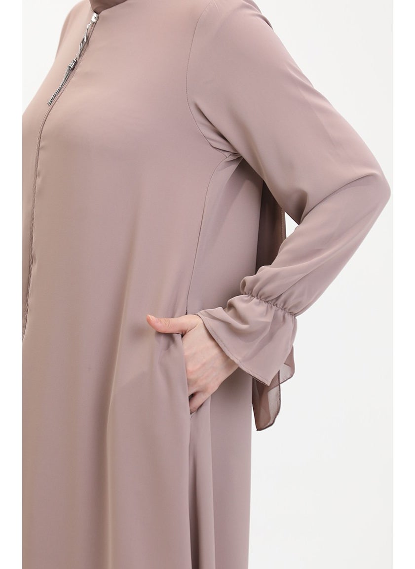 Elastic Sleeve Zippered Abaya 0513-02 Mink
