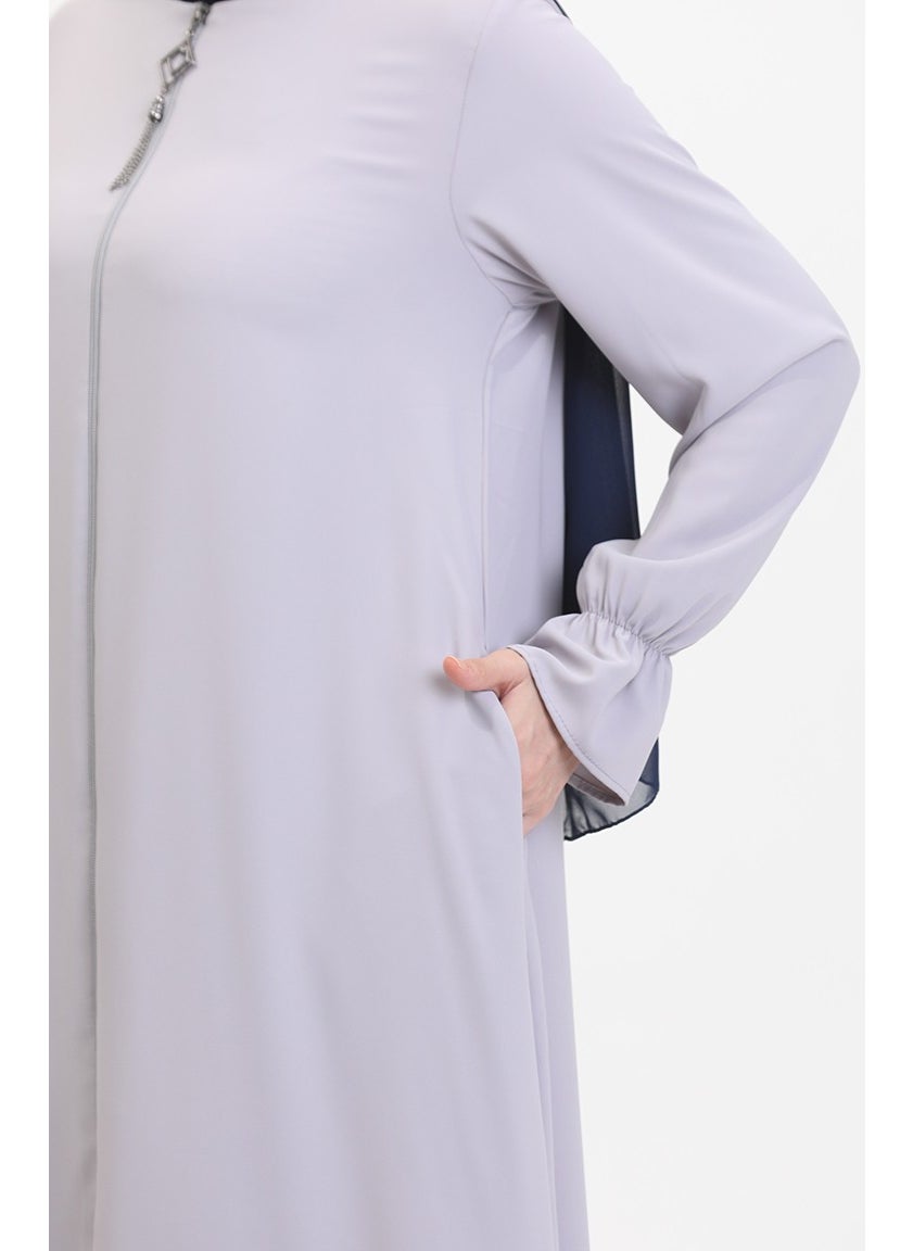 Elastic Sleeve Zippered Abaya 0513-01 Gray