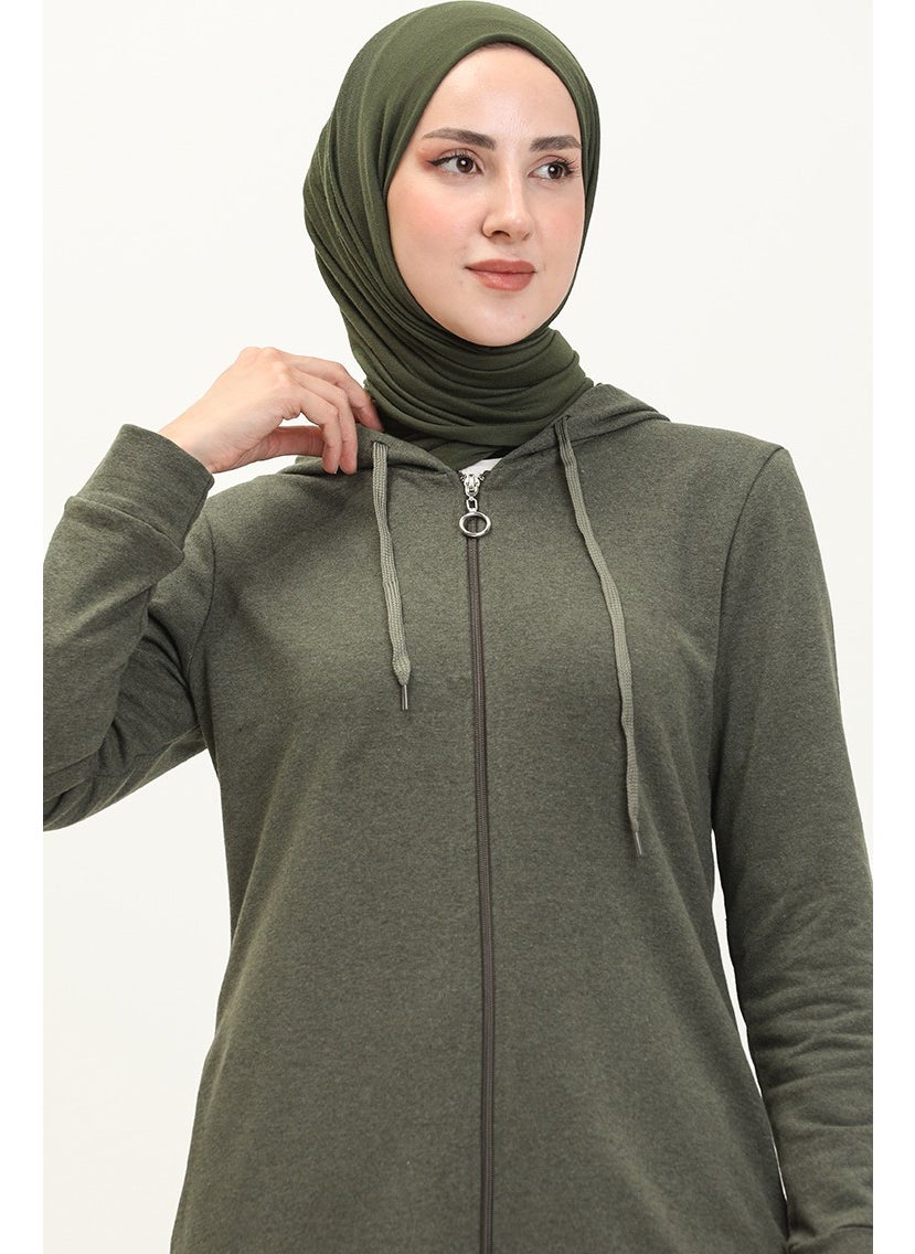 Hooded Pocket Sport Abaya 3011-02 Khaki