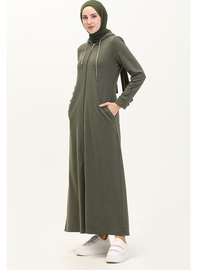 Hooded Pocket Sport Abaya 3011-02 Khaki