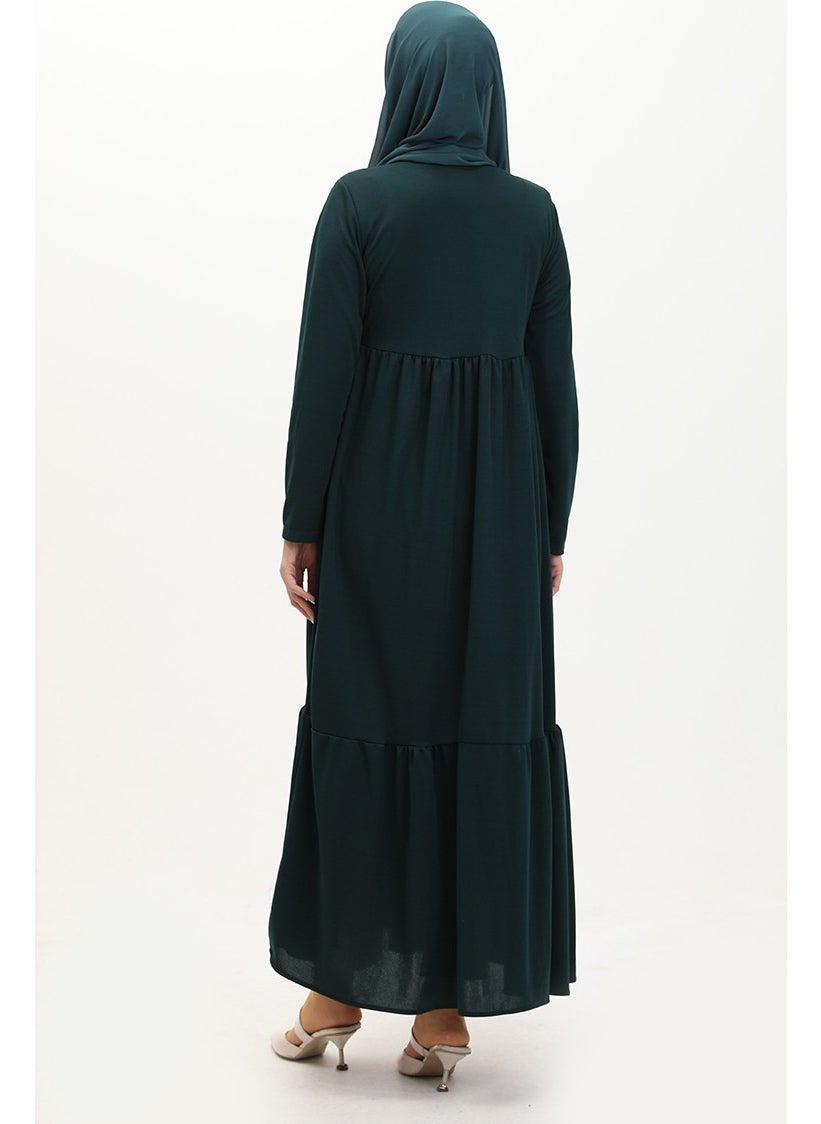 Pleated Zippered Abaya 0695-06 Emerald Green