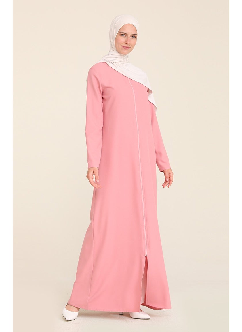 Zippered Crepe Abaya 3317-04 Dusty Rose