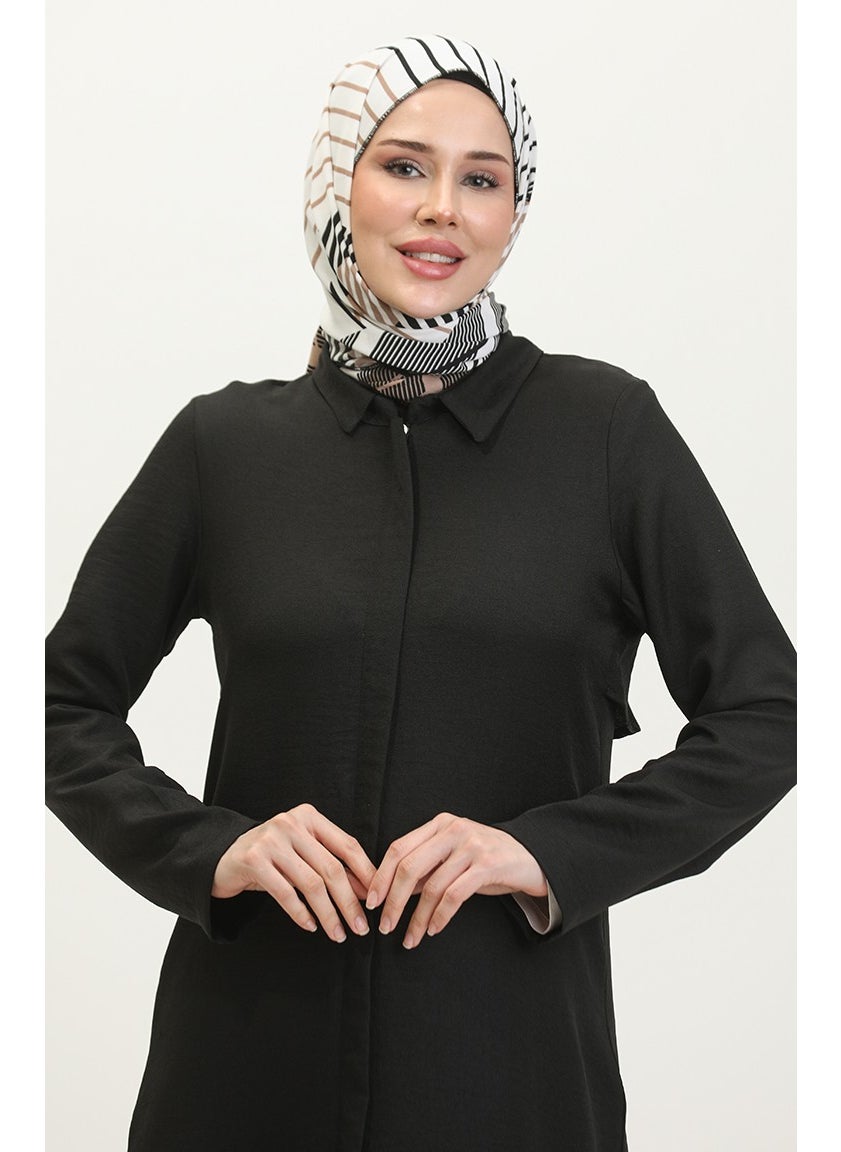 Shirt Collar Abaya 24019-01 Black