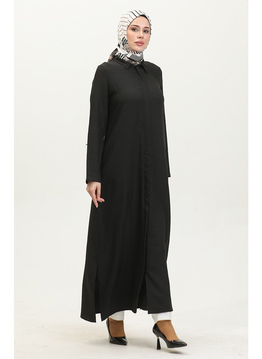 Shirt Collar Abaya 24019-01 Black