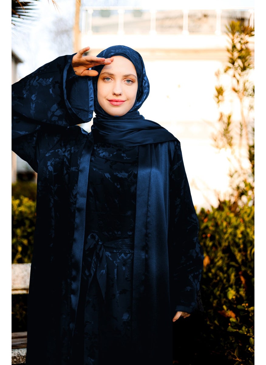 Navy Blue Modern Silk Abaya
