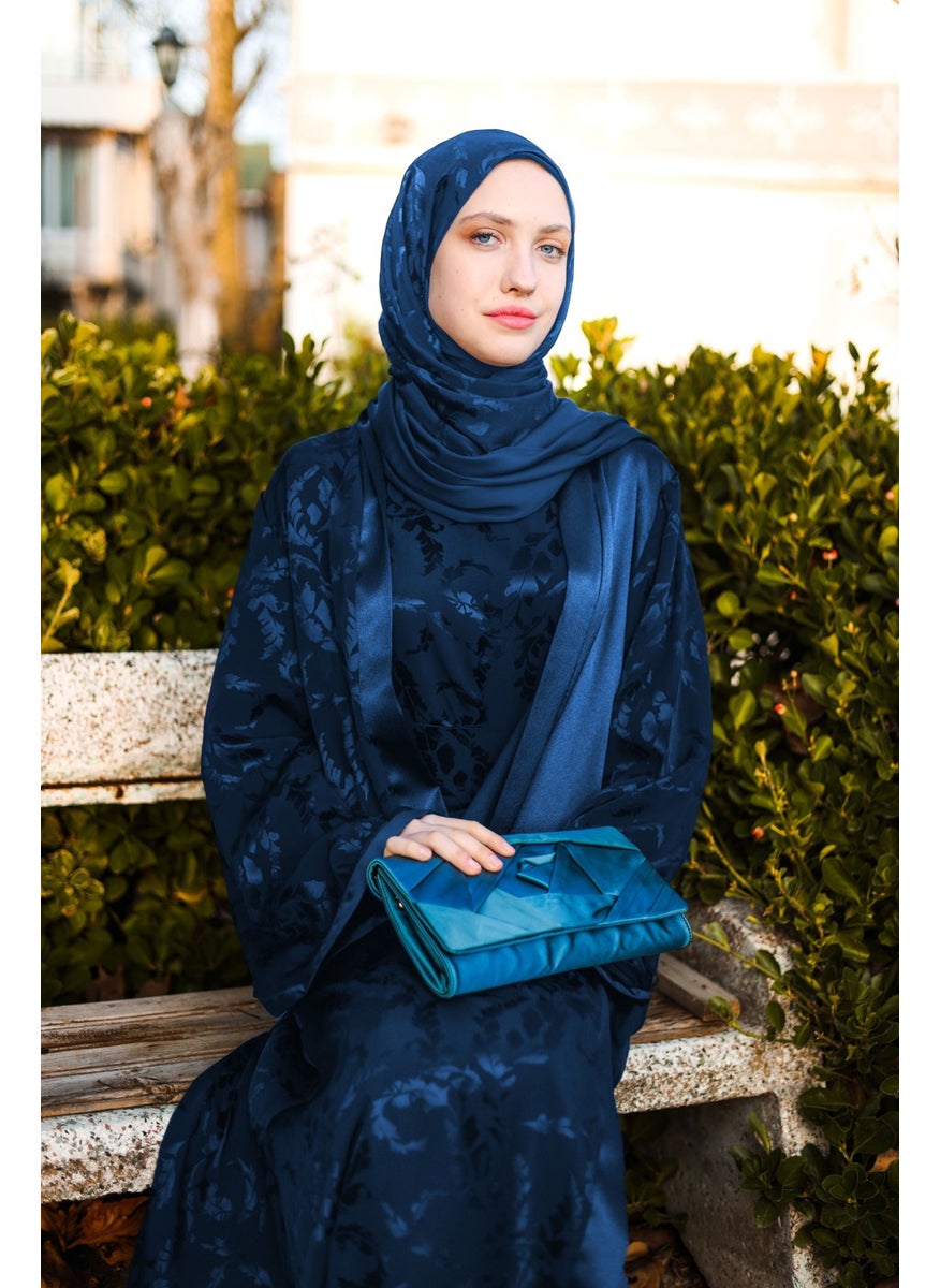 Navy Blue Modern Silk Abaya