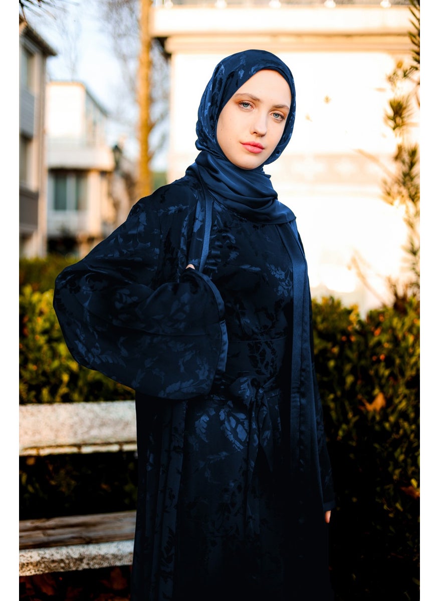 Navy Blue Modern Silk Abaya