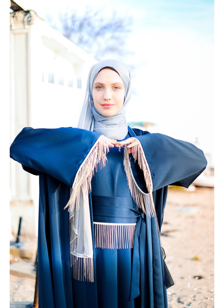 Harika Blue Silk Abaya Ferace