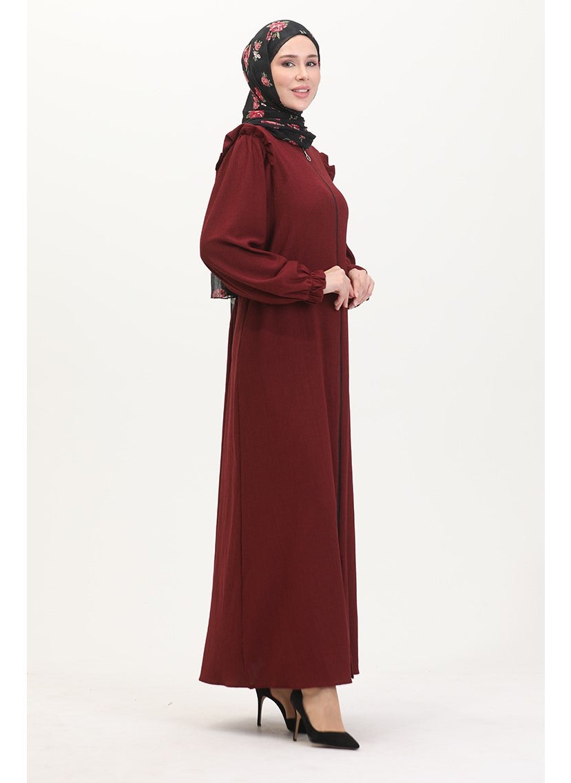 Frilled Abaya 1055-03 Claret Red