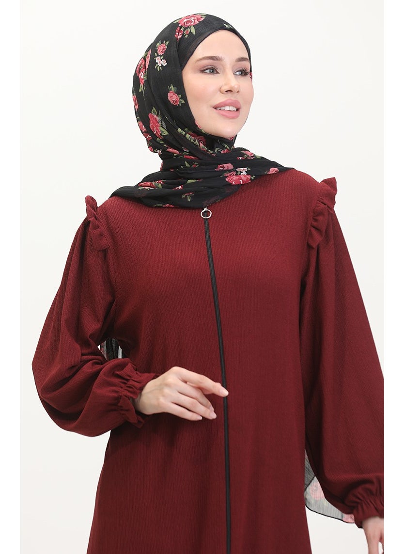 Frilled Abaya 1055-03 Claret Red