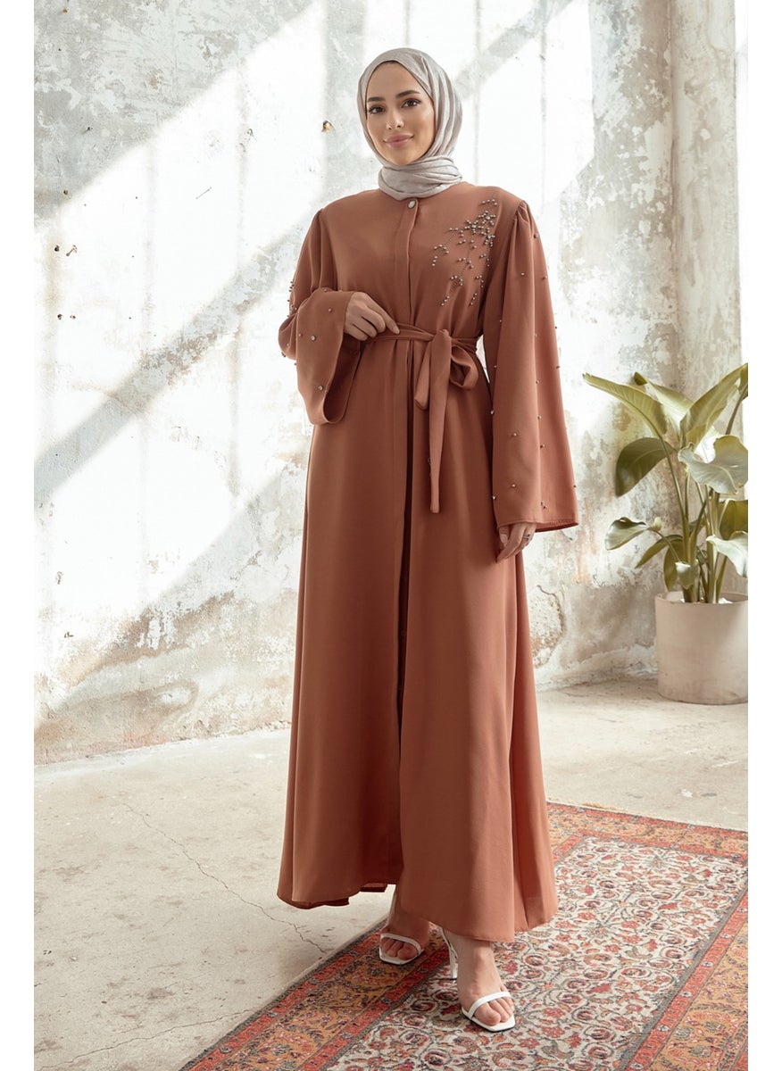 Lena Embroidered Detailed Abaya - Camel