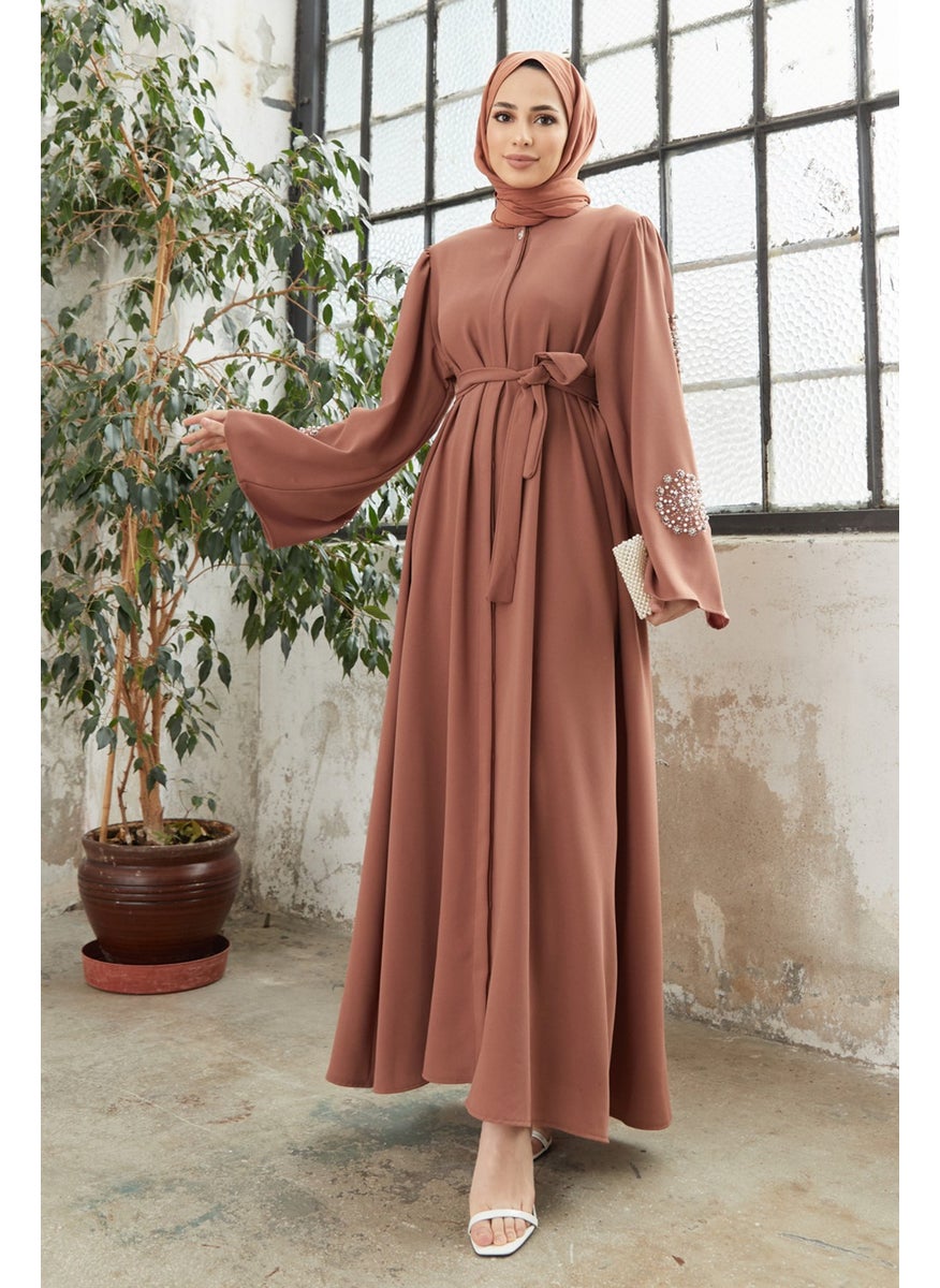 Liva Abaya with Stoned Sleeves - Camel
