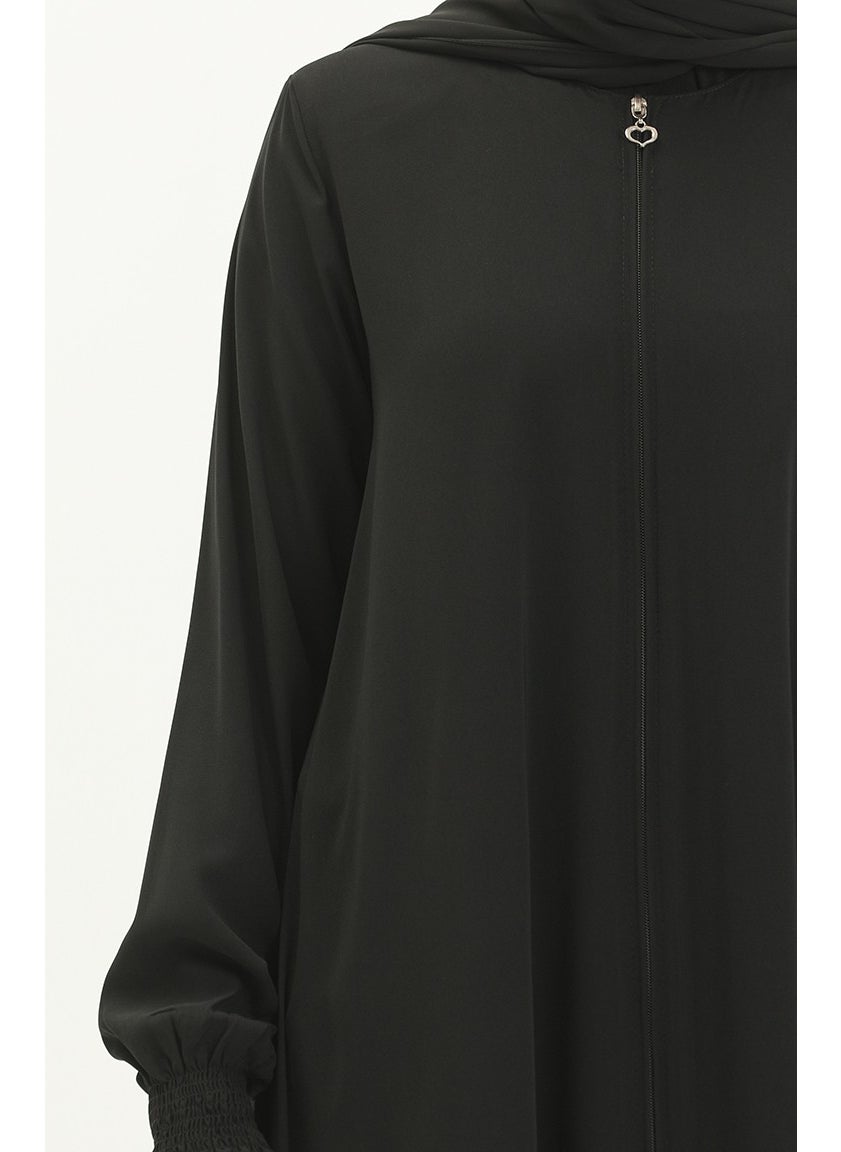 Elasticated Sleeve Abaya 5049-01 Black