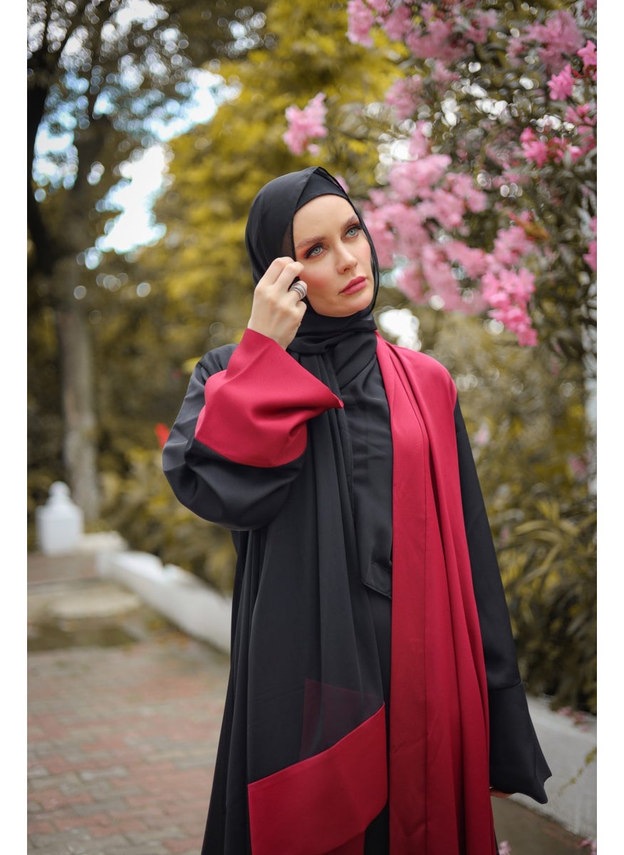 Black Burgundy Colored Abaya