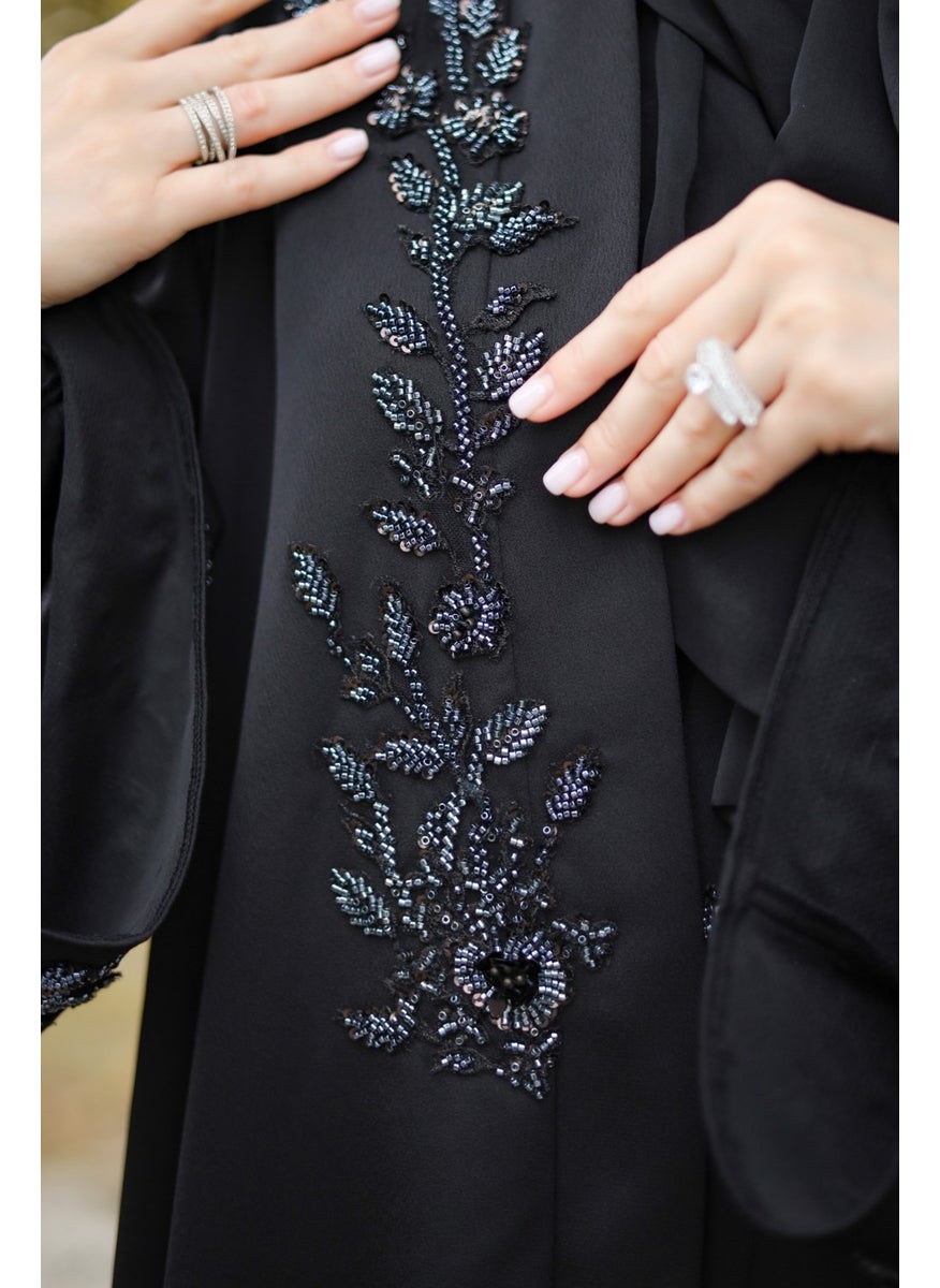 Black High Quality Rose Crystal Abaya Abaya