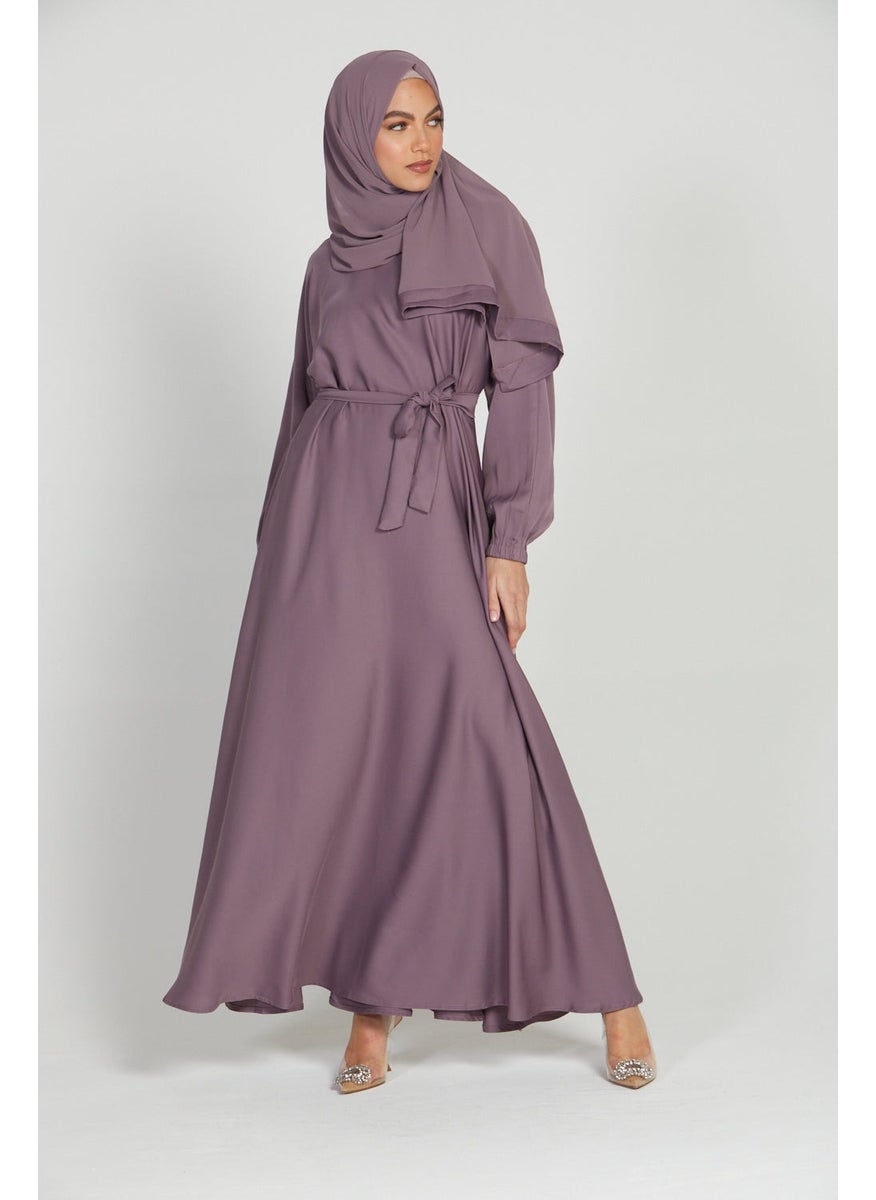 Elegant Salmon plain abaya wityh belt and Hijab-AB94