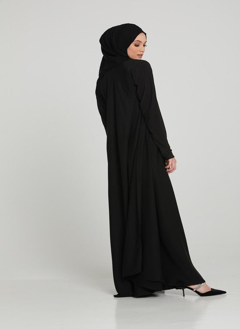 Elegant Black plain abaya wityh belt and Hijab-AB89