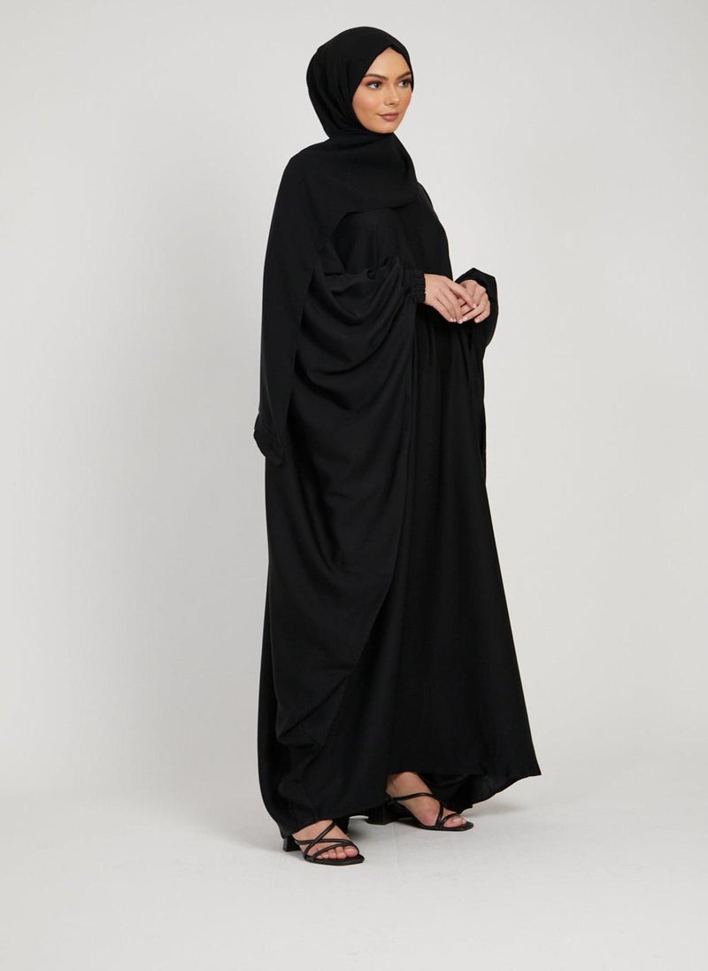 Elegant Black plain abaya wityh belt and Hijab-AB53