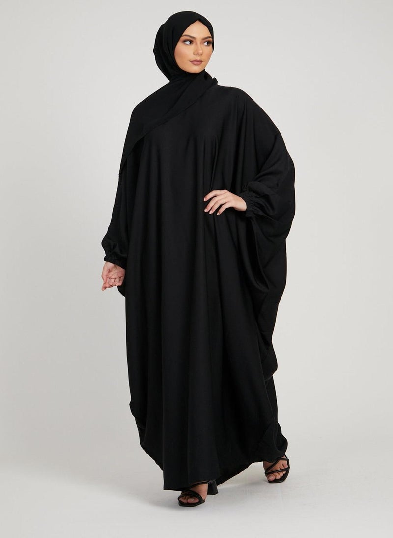 Elegant Black plain abaya wityh belt and Hijab-AB53