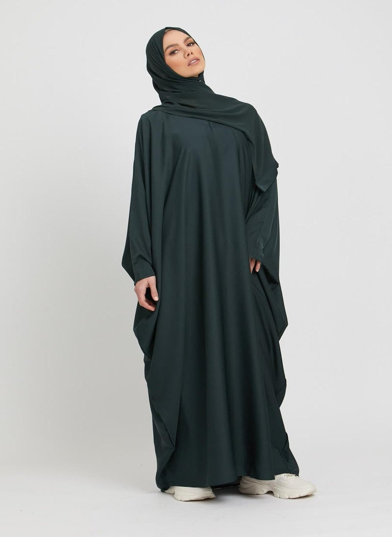 Elegant Green plain abaya wityh belt and Hijab-AB87