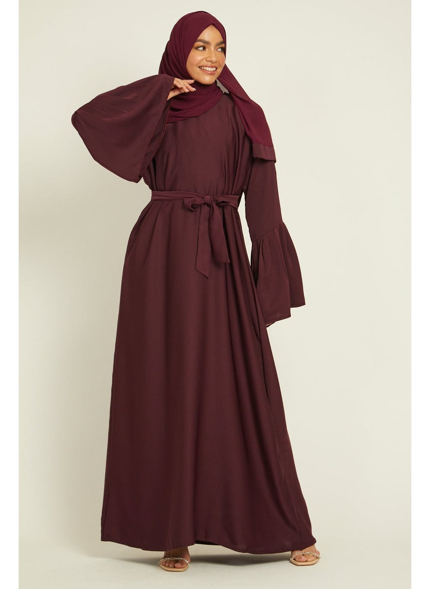 Elegant Brown plain abaya wityh belt and Hijab-AB46