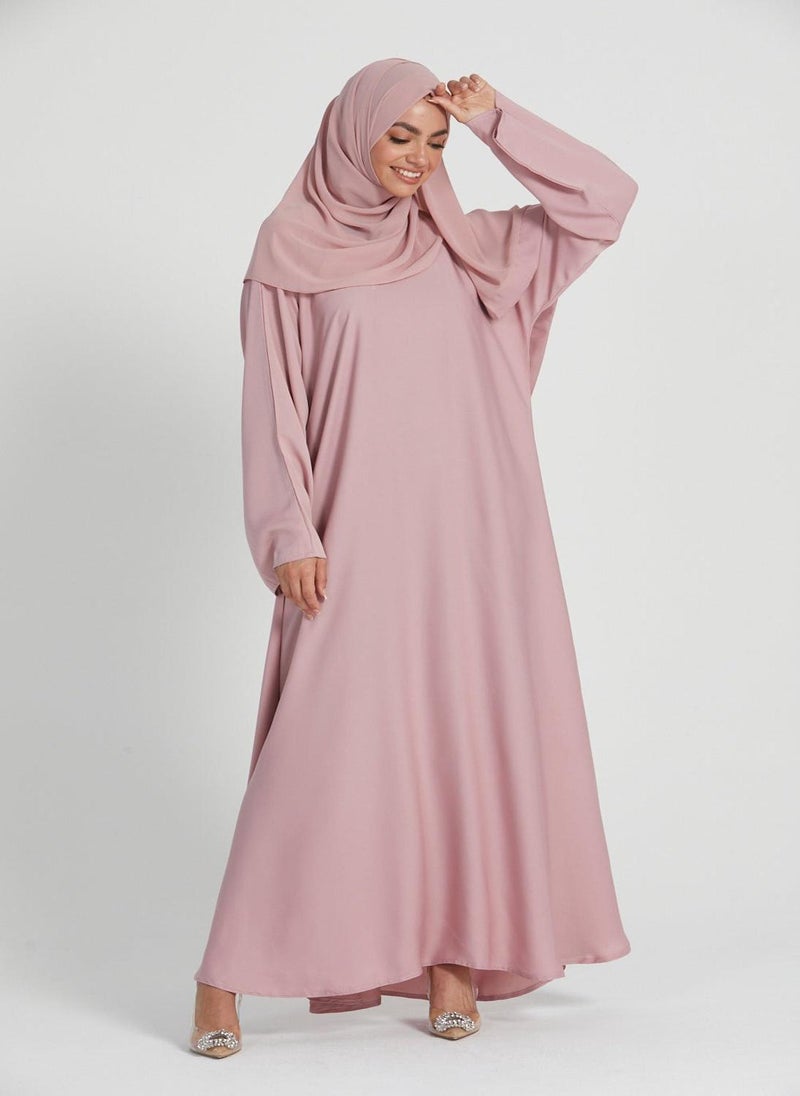 Elegant Rose plain abaya wityh belt and Hijab-AB95