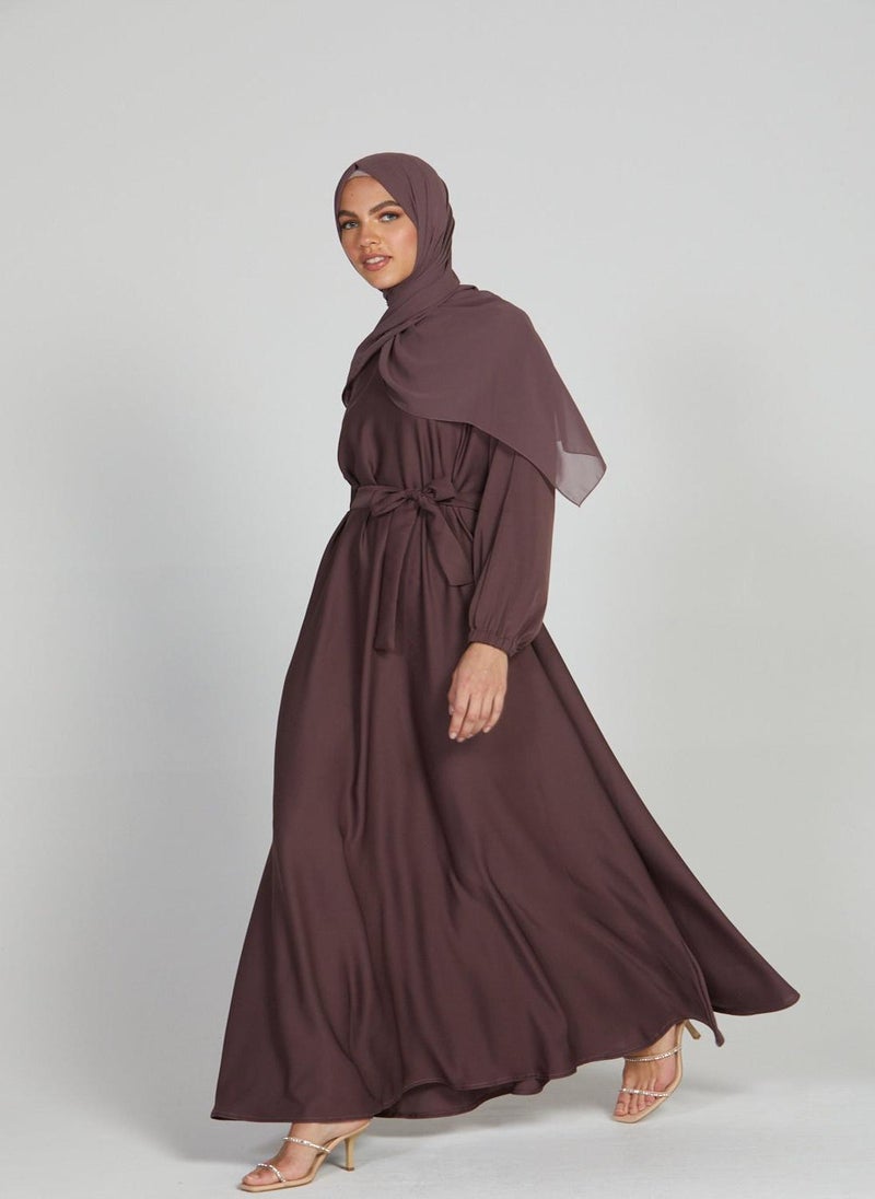 Elegant plain abaya with belt and Hijab-AB96
