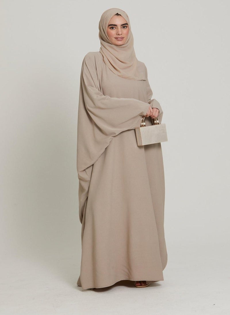 Elegant Brown plain abaya wityh belt and Hijab-AB56
