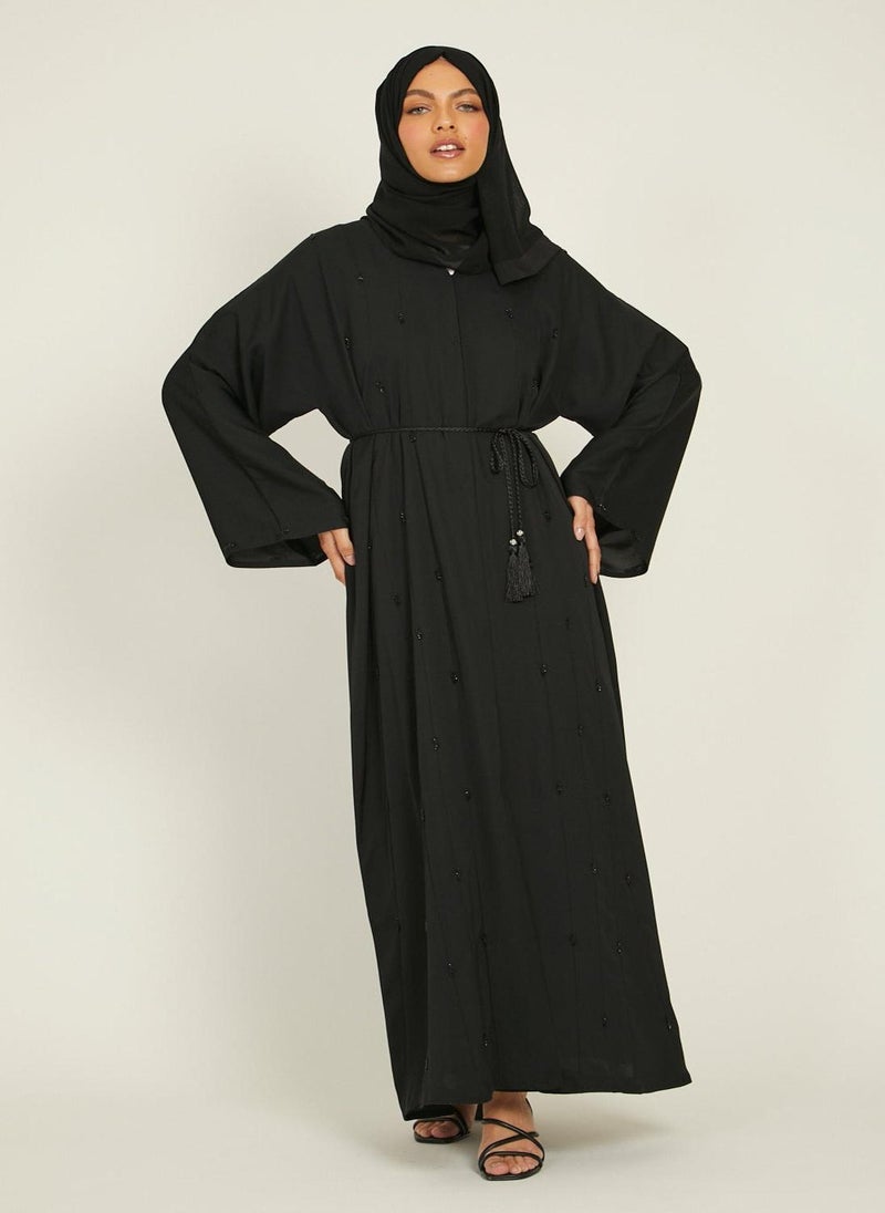 Elegant plain abaya with belt and Hijab