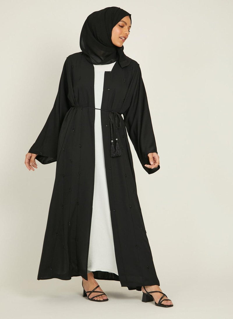 Elegant plain abaya with belt and Hijab