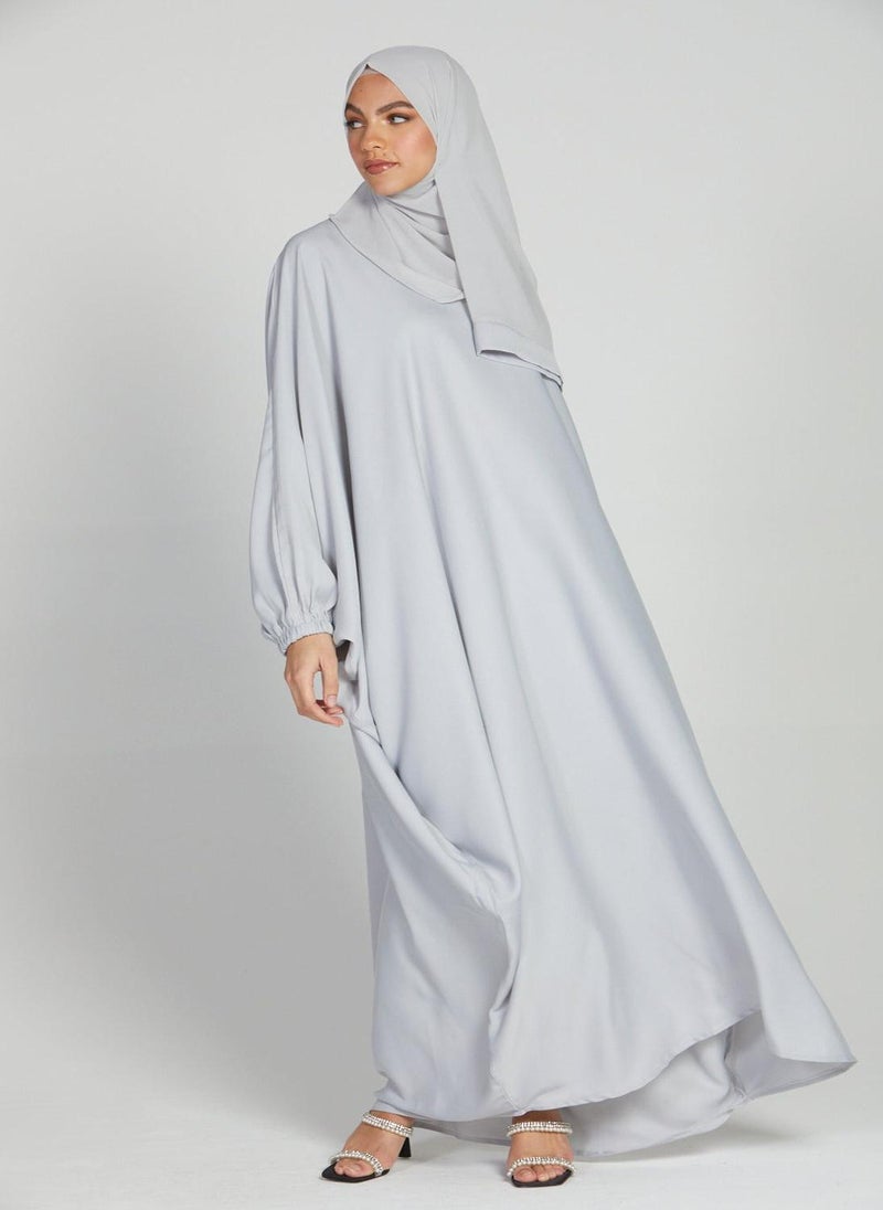 Elegant Silver plain abaya wityh belt and Hijab-AB44