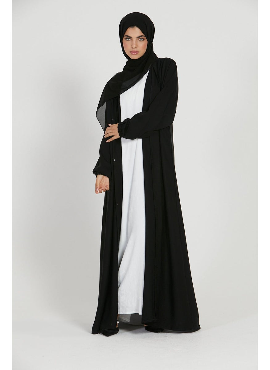 Elegant Black plain abaya wityh belt and Hijab-AB62