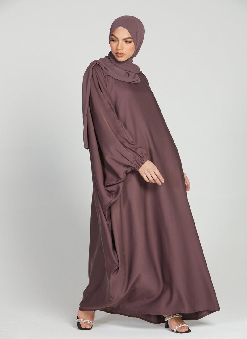 Elegant Brown plain abaya wityh belt and Hijab-AB43