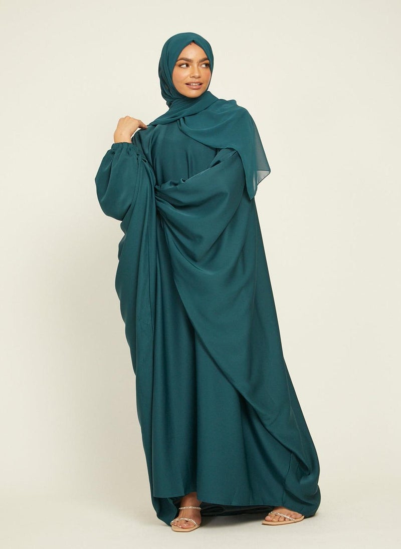 Elegant Green plain abaya wityh belt and Hijab-AB45