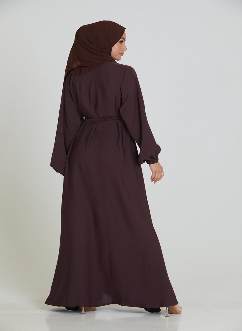 Elegant Purple plain abaya wityh belt and Hijab-AB92