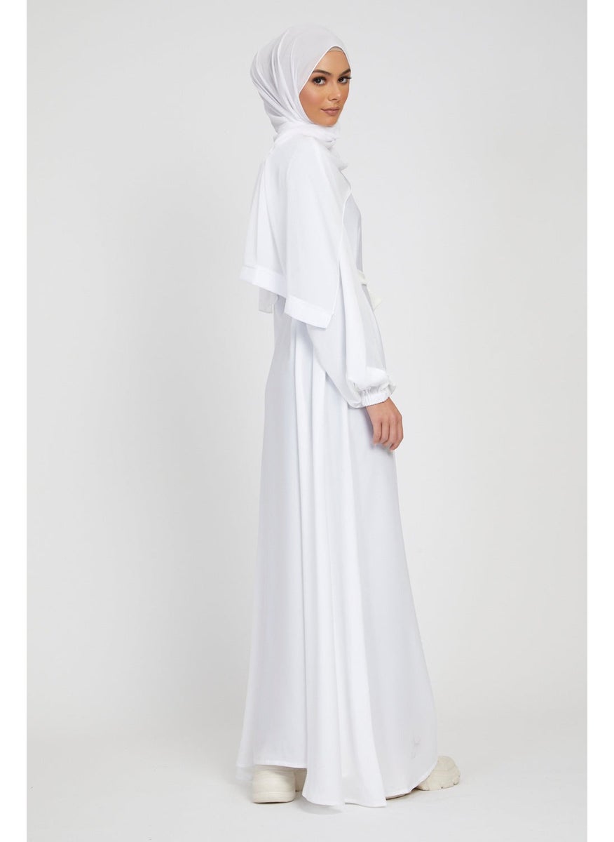 Elegant White plain abaya wityh belt and Hijab-AB81