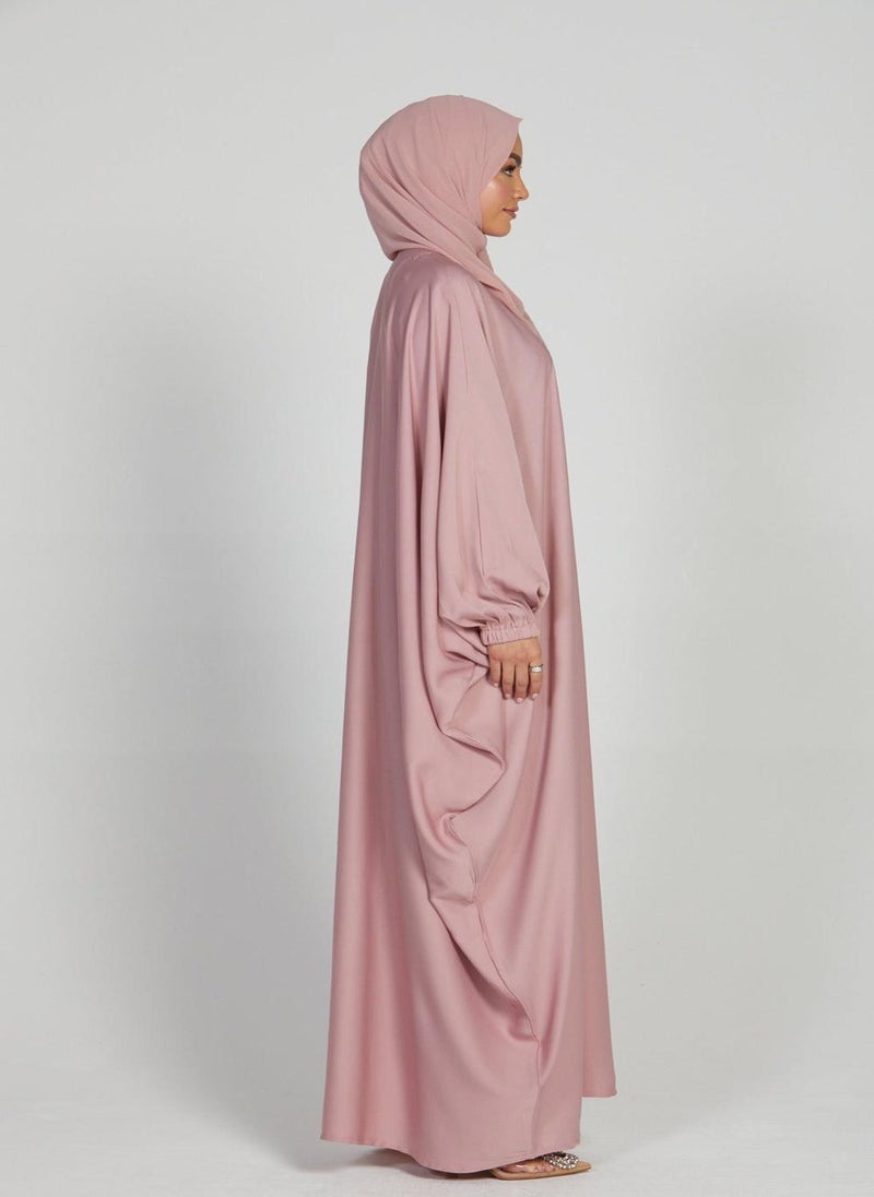 Pink Nida Elasticated Cuff Sleeve Butterfly Abaya with Hijab AB72