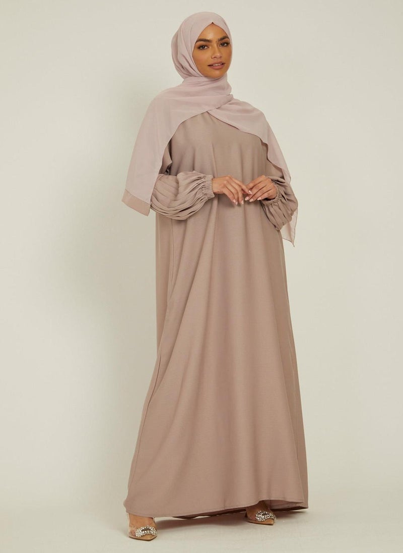 Elegant Brown plain abaya wityh belt and Hijab-AB76