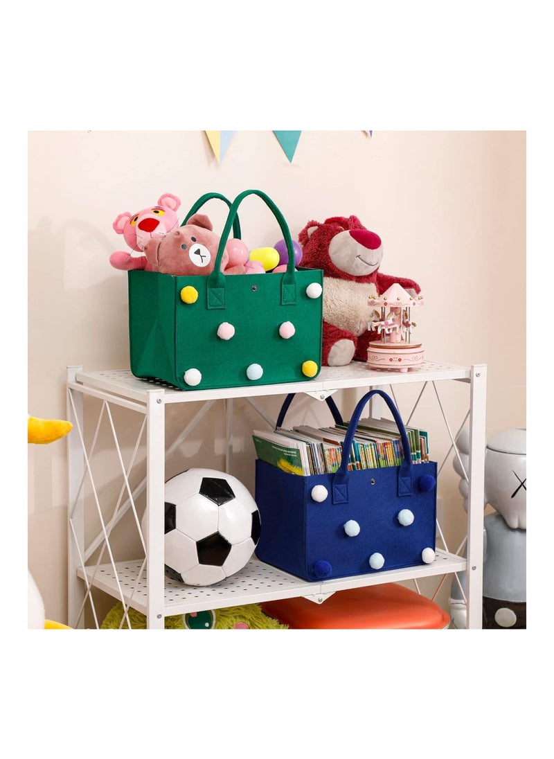 2 Pack Portable Gift Tote Bags For Kids / Adults, Collapsible Cube Storage Baskets For Shelves, Toys, Baby Diaper (Medium-Green / Blue )