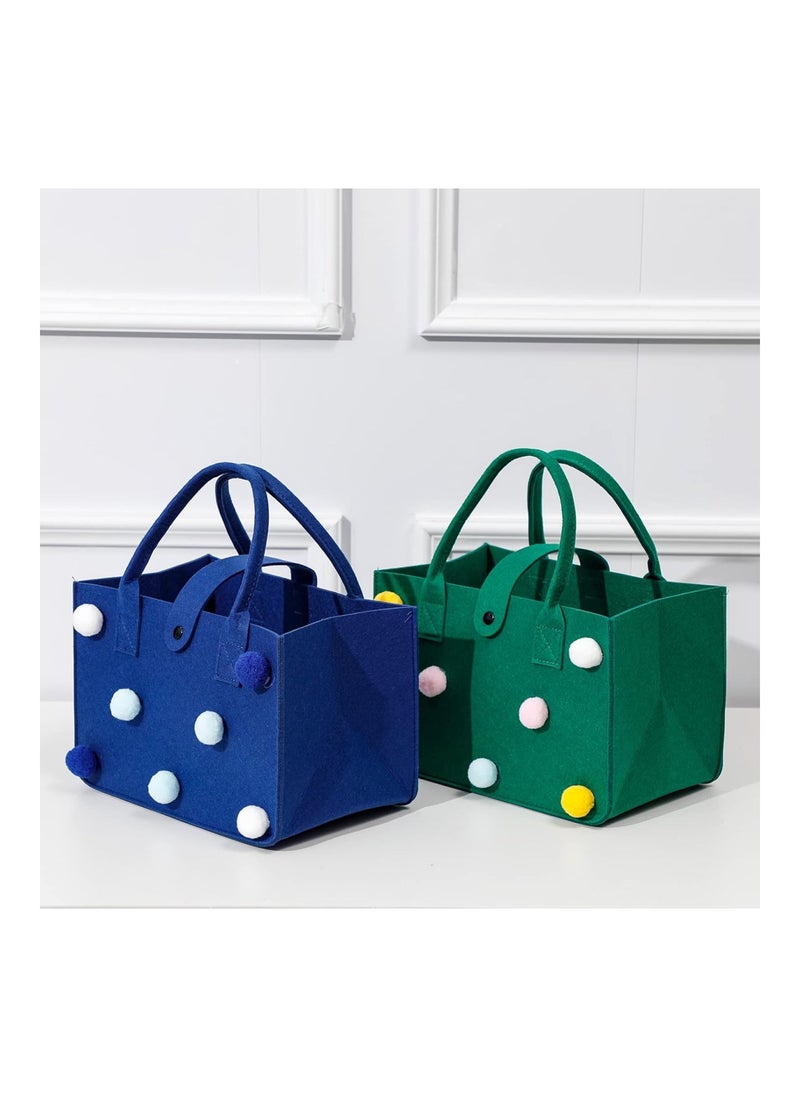 2 Pack Portable Gift Tote Bags For Kids / Adults, Collapsible Cube Storage Baskets For Shelves, Toys, Baby Diaper (Medium-Green / Blue )