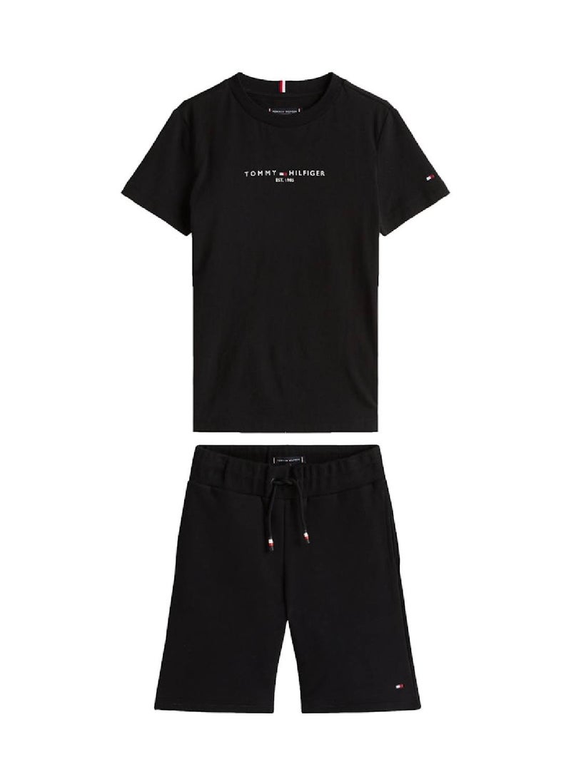 Boys' T-Shirt And Sweat Shorts Set - Cotton blend, Black