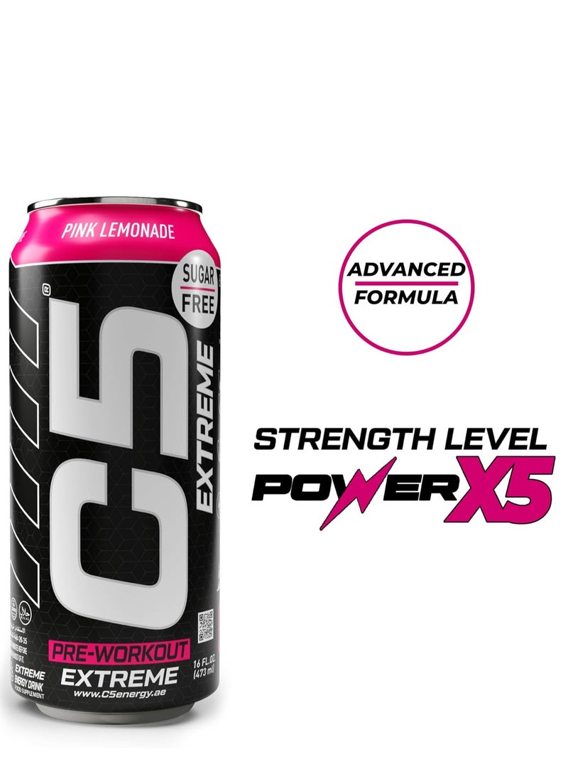 C5 Energy Drink Extreme Pink Lemonade, Pre-Workout, 200mg Caffeine, Sugar Free, Zero Calories with Beta Alanine, L-Arginine 16fl.OZ, 473ml pre workout supplement Pack of 12